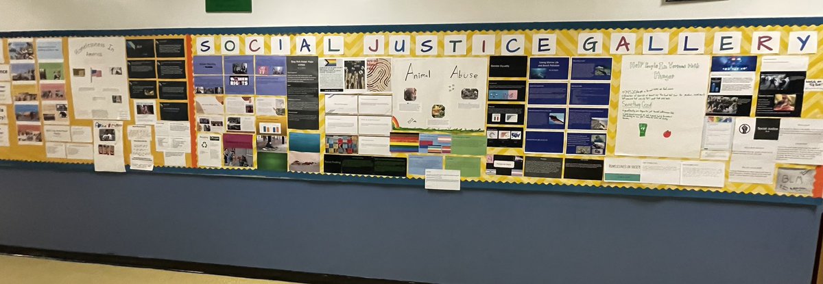 We have finished our social justice exploration and I am SO proud of the amazing learning & creations from students! We created a hallway Social Justice Gallery to showcase student learning. Here’s a (long) thread with images of their creations! (Shared w/ permission)  #vted