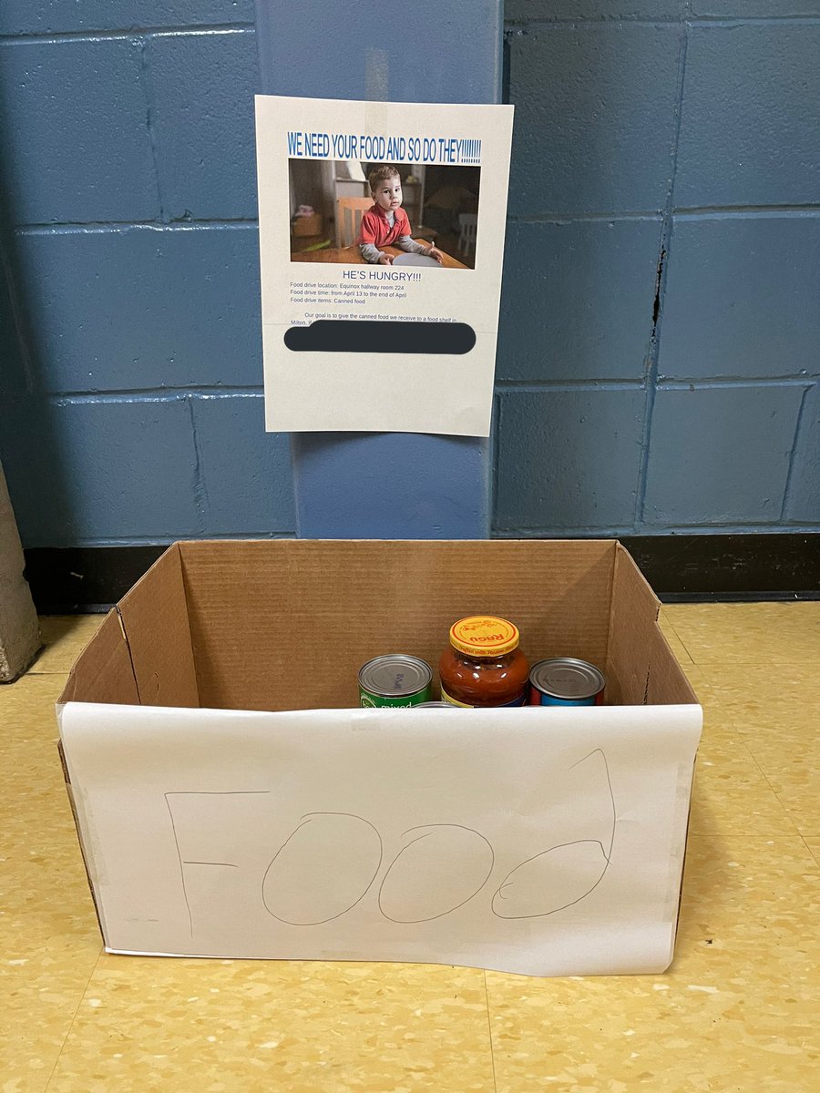 A group of students started a food drive to donate food to the local food shelf.  #socialjusticeexploration  #mtsdvt  #sschat  #vted