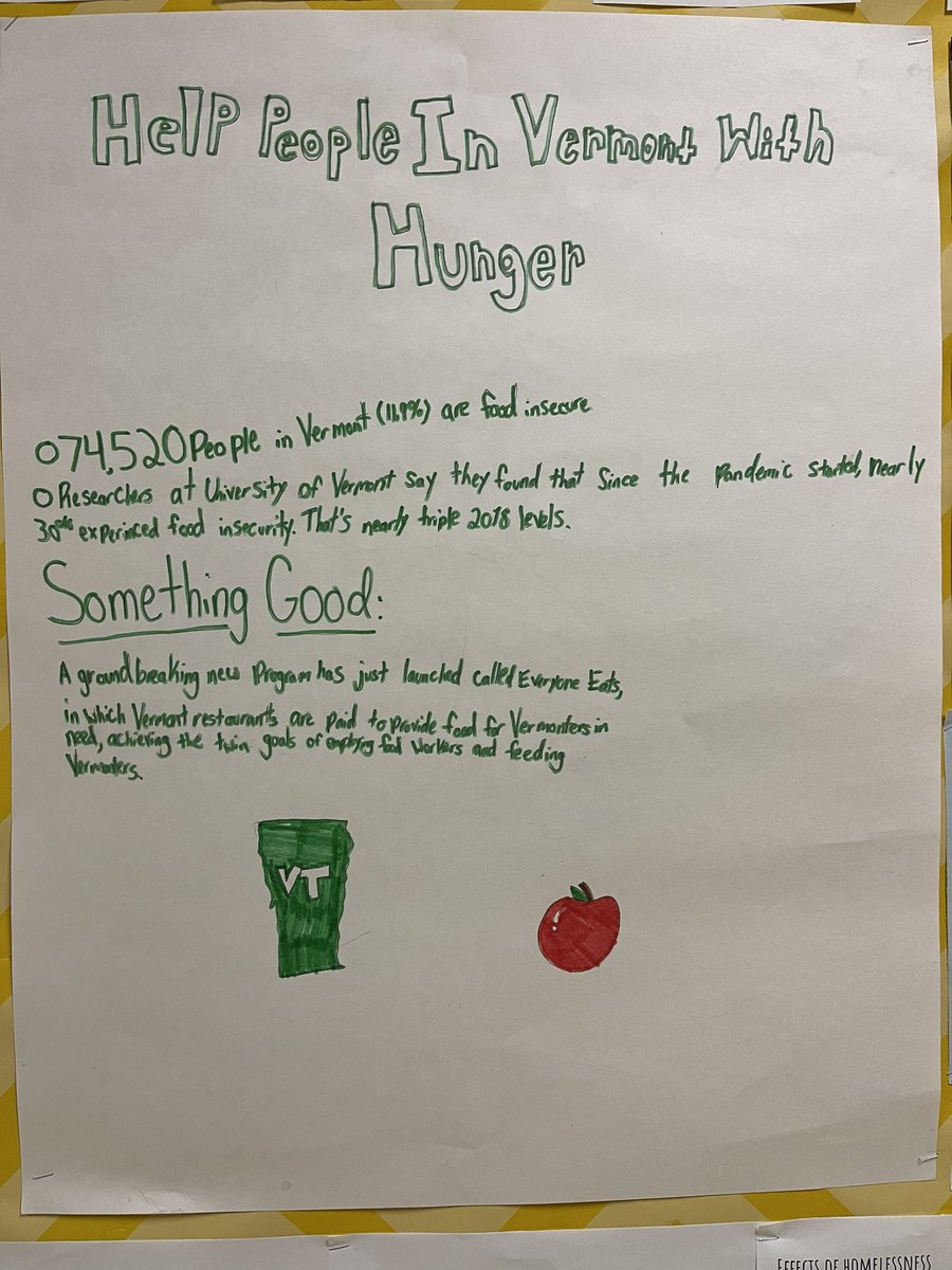 This student learned about hunger in Vermont and made a poster to raise awareness.  #socialjusticeexploration  #mtsdvt  #sschat  #vted