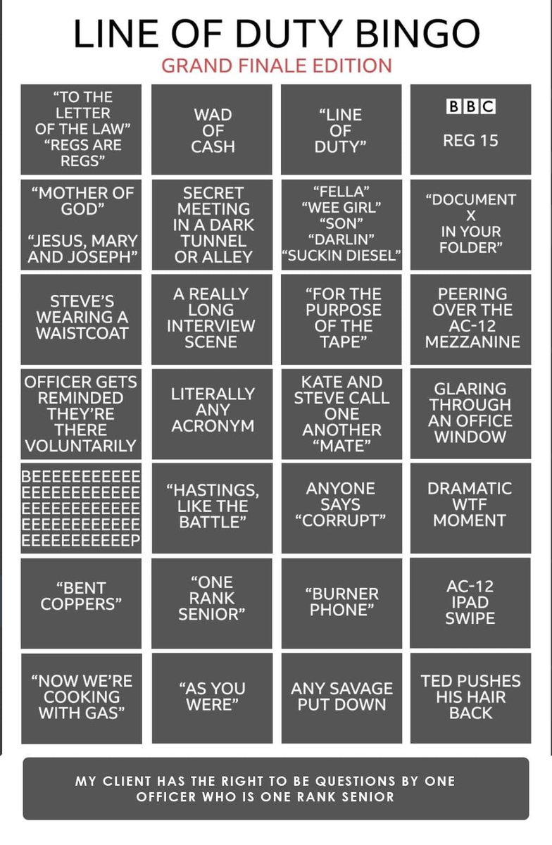 ayshasaeed's tweet photo. Can’t wait for @Line_of_duty on @BBCOne playing #LineOfDutyBingo  wonder if I will win #MotherofGod !! https://t.co/ECr1DU4Oqi