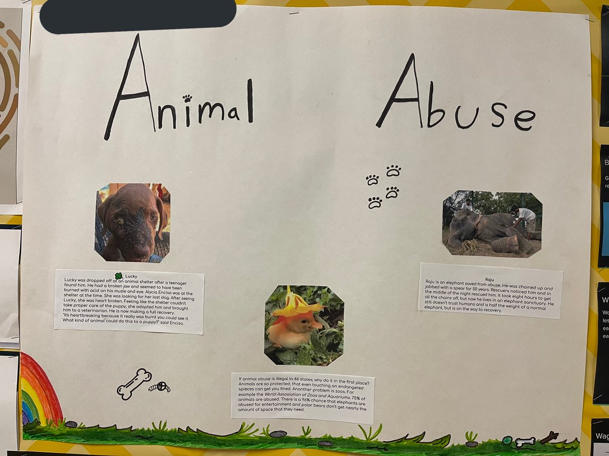 Two students learned about animal abuse and created a poster to teach others about the issue.  #socialjusticeexploration  #mtsdvt  #sschat  #vted
