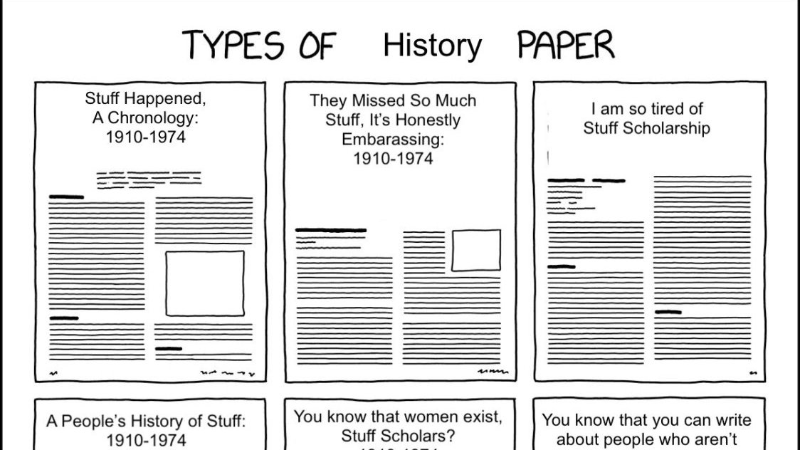 "Types of History Paper"* Stuff happened: a chronology 1910-1974* They missed so much stuff, it's honestly embarrassing 1910-1974* I am so tired of stuff scholarship* Wokeness is killing stuff scholarship! A senior scholar weighs in  https://brucesterling.tumblr.com/post/6500021026215198727/