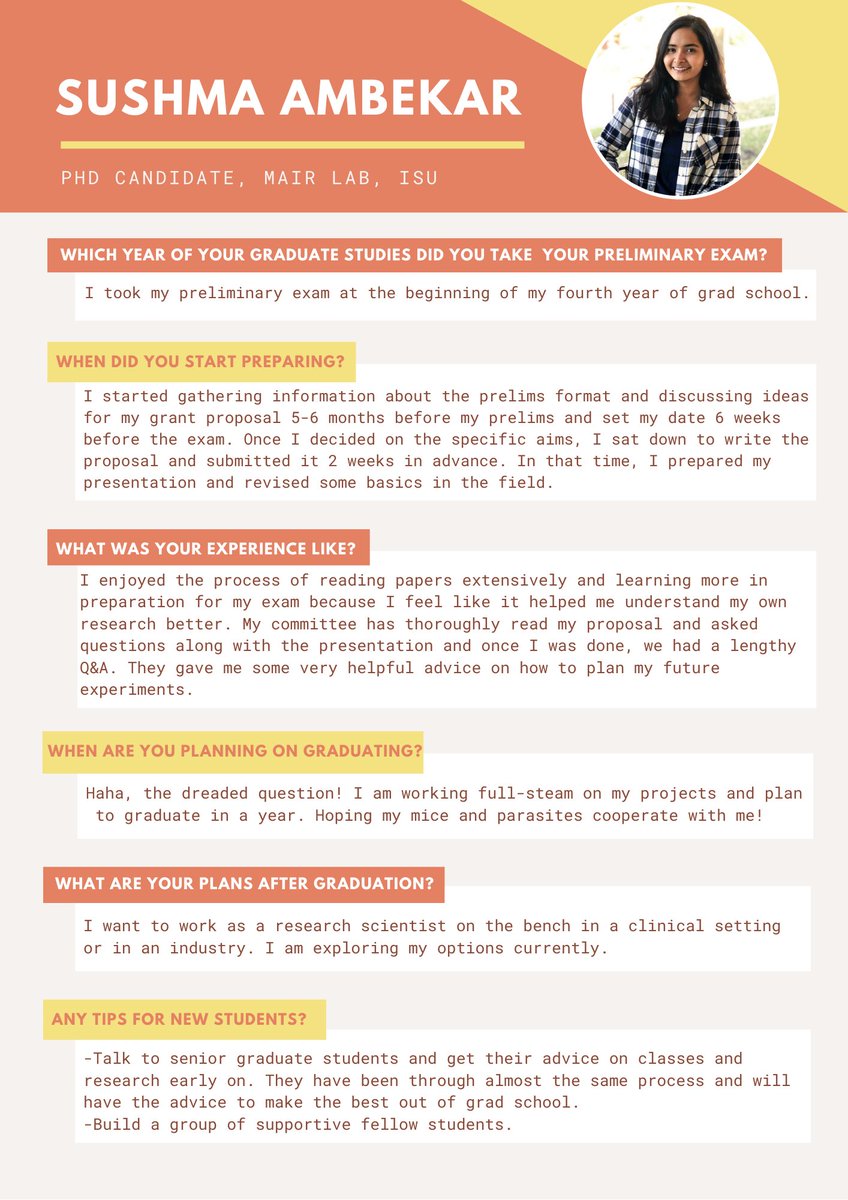 <a href="/mcdbisu/">MCDBISU</a> is starting a mini series to share the experiences of MCDB graduate students who recently passed their preliminary exam. 

First up we have <a href="/theparasitelady/">Sushma Ambekar, PhD</a>! See what she has to say about her experience, her preparation approach and her suggestions for new students!