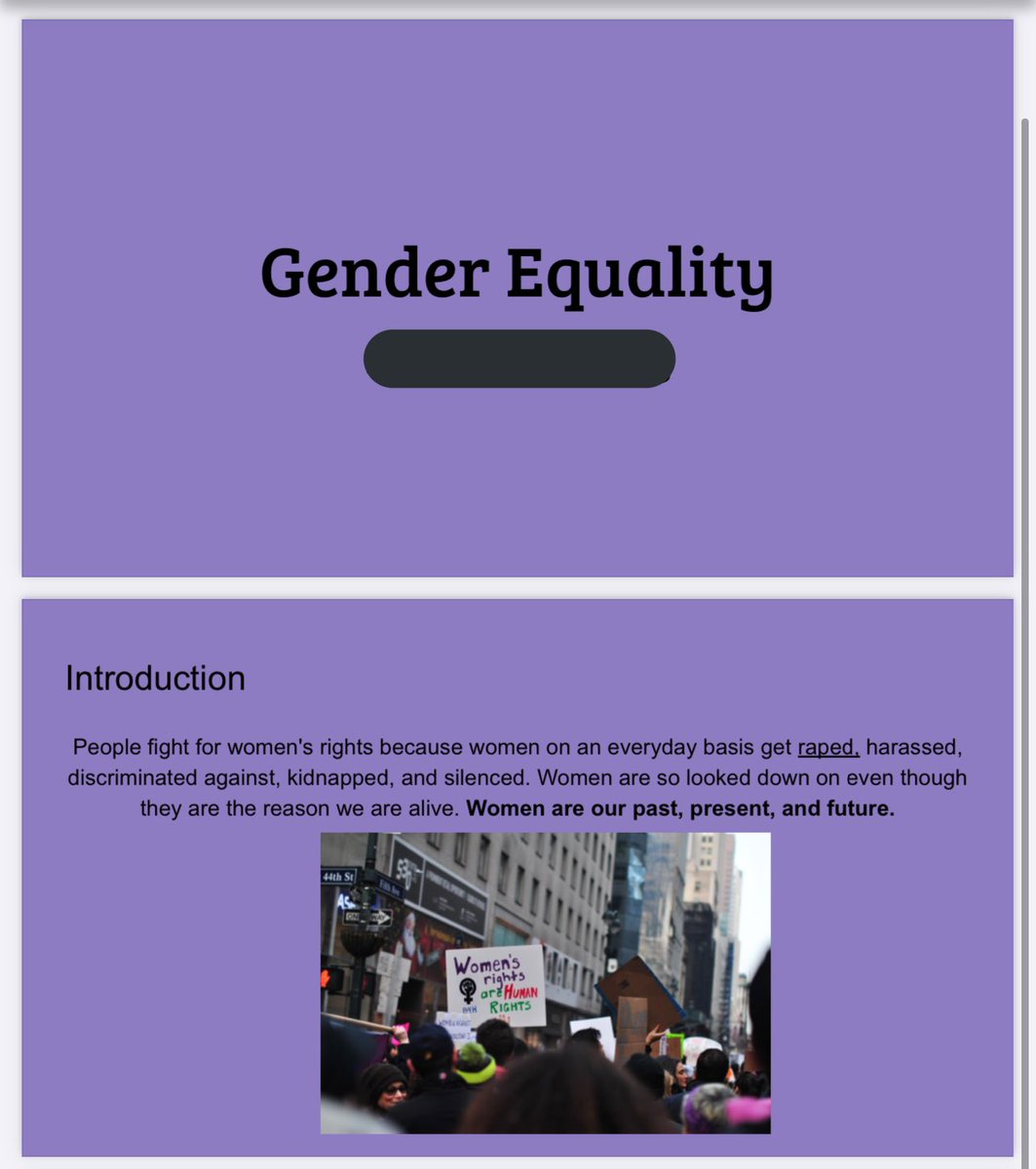 This student made a slideshow to raise awareness about gender equality. #socialjusticeexploration  #mtsdvt  #sschat  #vted