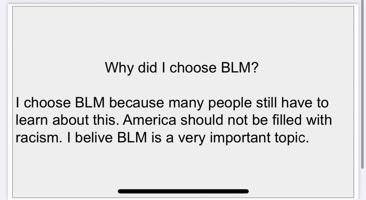 This student learned about Black Lives Matter and made a slideshow that they are going to present at our next social justice club meeting.  #socialjusticeexploration  #mtsdvt  #sschat  #vted