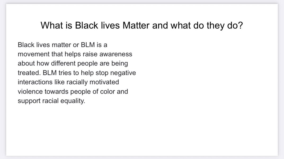 This student made a slideshow after to raise awareness about Black Lives Matter and racial equality.  #socialjusticeexploration  #mtsdvt  #sschat  #vted