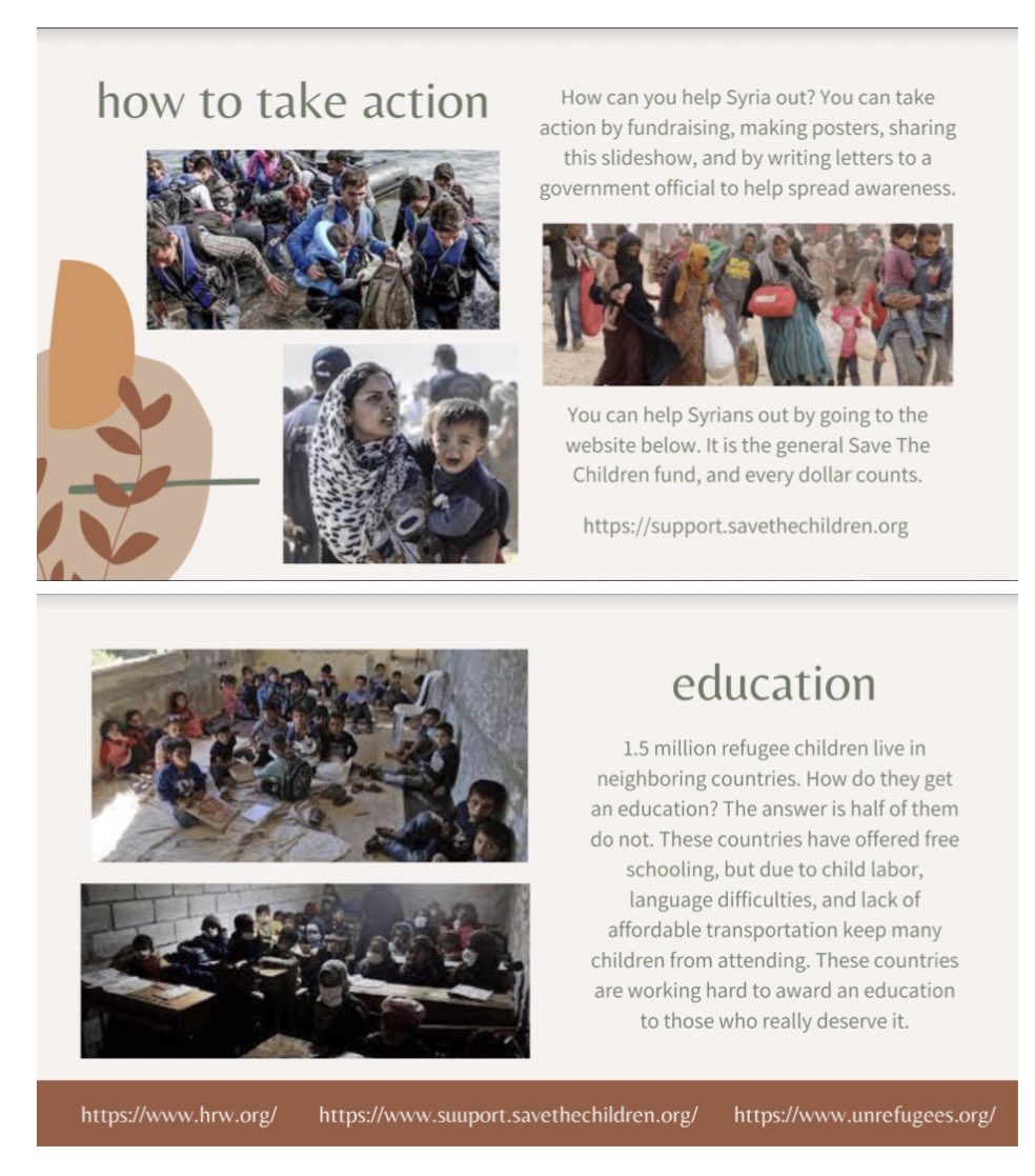 This student learned about the Syrian refugee crisis and created this series of infographics to raise awareness.  #socialjusticeexploration  #mtsdvt  #vted