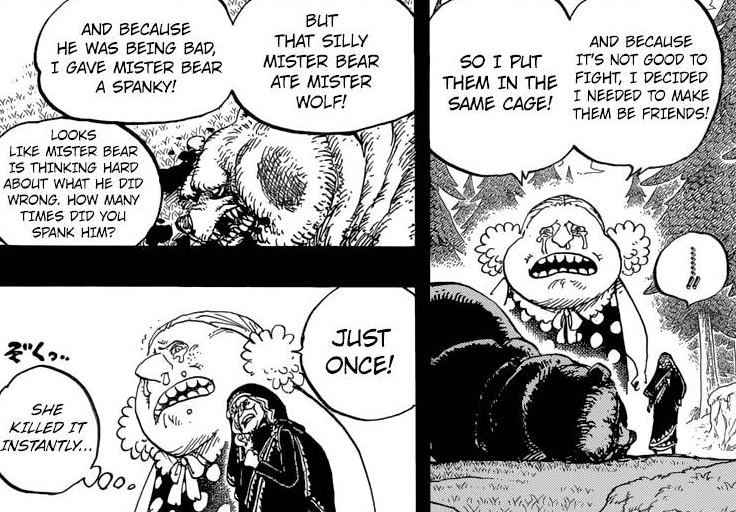 Big Mom was found by Mother Caramel and invited to join the Sheep's House. A home for delinquent orphans with nowhere to call home.Big Mom demonstrated a good nature hindered by an inability to control her power and a naivety of racial differences.
