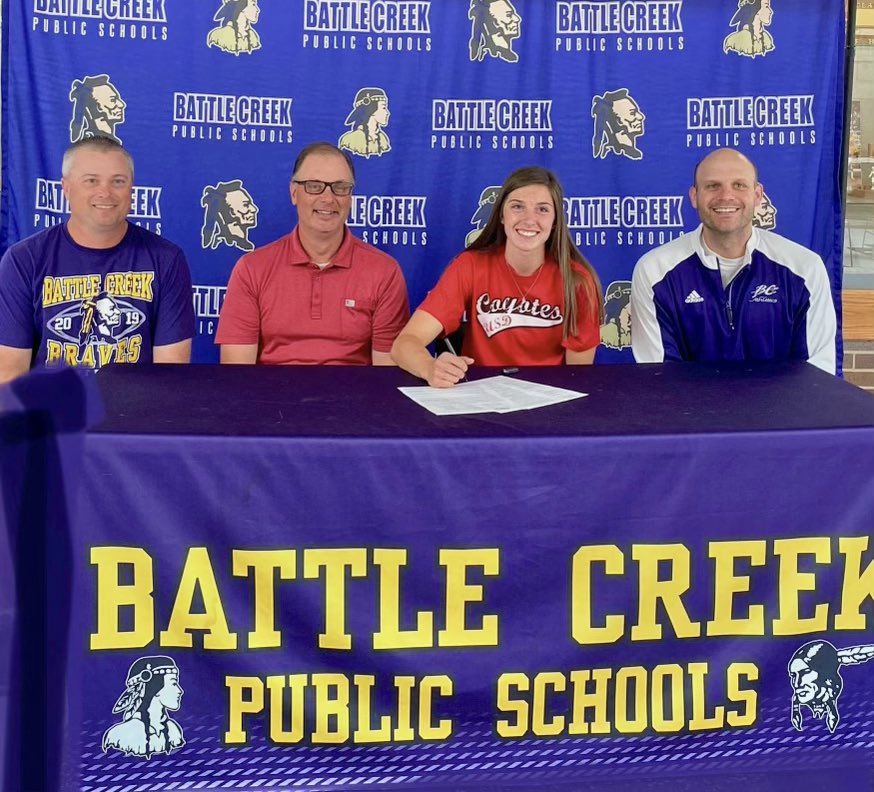 BattleCreek_TF's tweet photo. Congratulations to one of our senior leaders @renee_brummels for signing with the University of South Dakota yesterday. The Coyotes will be well represented by this Bravette next year! https://t.co/7qVcxNBxNL