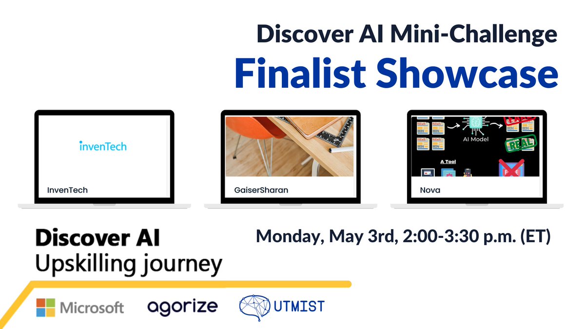 Join us on May 3 to check out the finalist projects, ranging from guiding difficult-to-reach groups to government services, to detecting the authenticity of a news article. We also have a talk from Prof. Frank Rudzicz and a raffle for gift cards!

Tickets: bit.ly/333Iiml