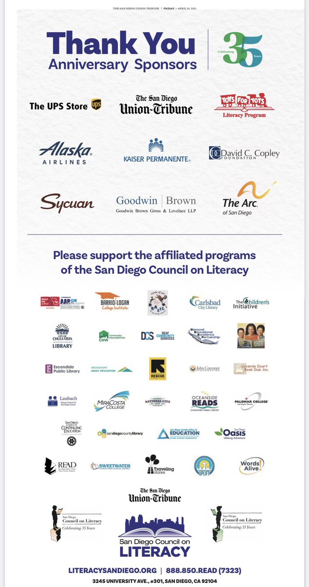 o_idara's tweet image. Happy 35th anniversary to @SDLiteracy - The San Diego Council on Literacy! Celebrating everyday by supporting literacy in San Diego. #literacy .