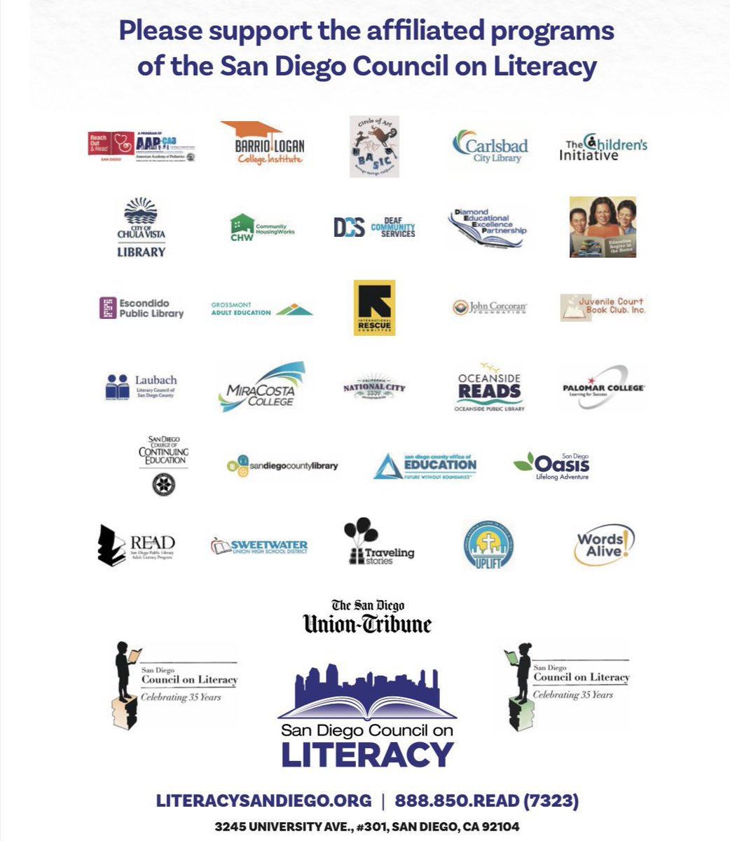 o_idara's tweet image. Happy 35th anniversary to @SDLiteracy - The San Diego Council on Literacy! Celebrating everyday by supporting literacy in San Diego. #literacy .