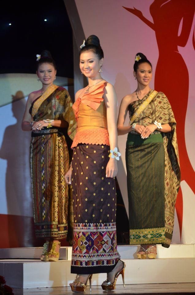 clothing: the women wear a blouse, scarf, and long silk skirt called a “sinh”. the men wear “salong” which are big pants or peasant pants. this is typical worn at weddings or important ceremonies. i adore the clothing very much.