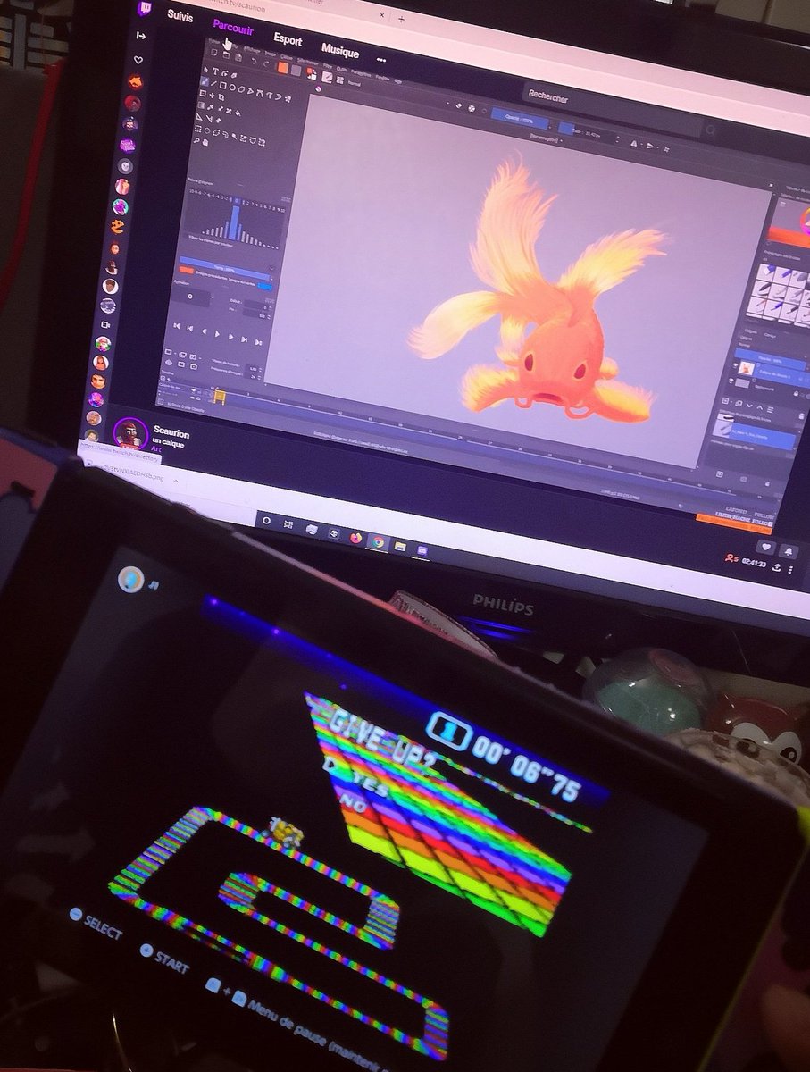 Tryharding the rainbow road while a friend is streaming his drawing of pretty fishes over extremely relaxing ocean ambient music.The duality of man.