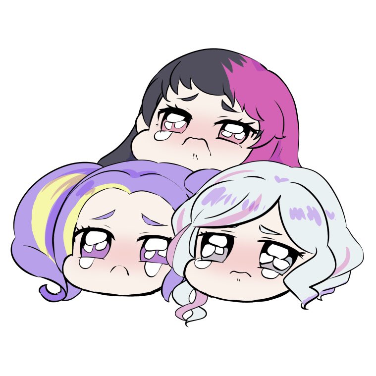 multiple girls 3girls purple hair black hair blonde hair streaked hair white background  illustration images