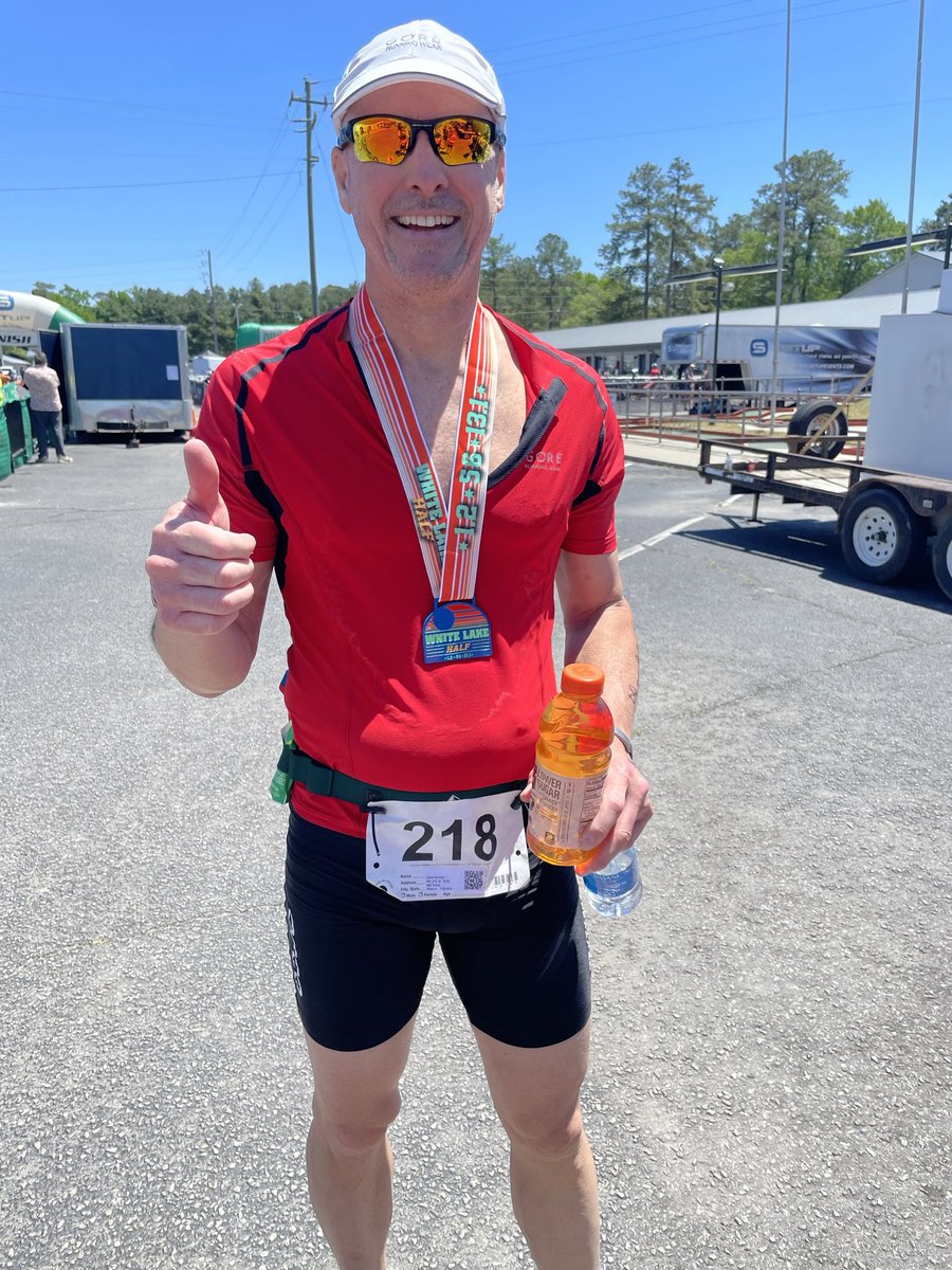 Finished the bike, started the run and finished with his best time at 6hrs 8min.  It was a 1.2 mile swim, a 56 mile bike and a 13.1 mile run.  #HalfIronman. Great job MrTEB!!