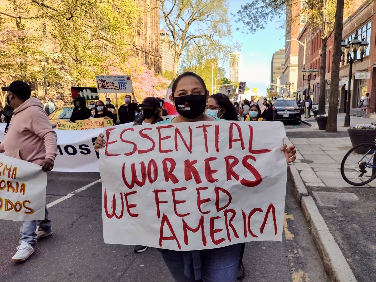 Essential workers have risked their lives to keep America fed and cared for. #ImmigrantJustice #MayDay2021 #WorkersMemorialDay #WeAreHome #ImmigrantsAreEssential #CareIsEssential #EssentialAndExcluded #DALE #YNosotrosQue #VivanLosTrabajadores #1mayo2021