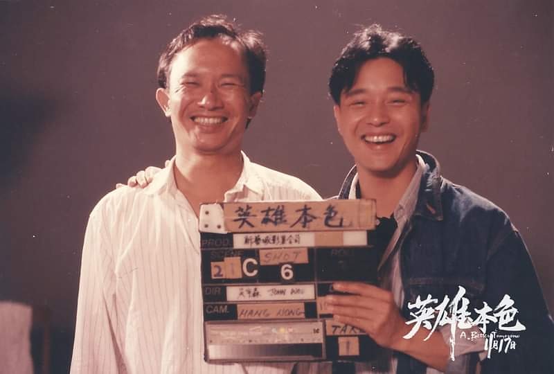 Happy Birthday to John Woo - a behind the scenes pic from A Better Tomorrow with Leslie Cheung 