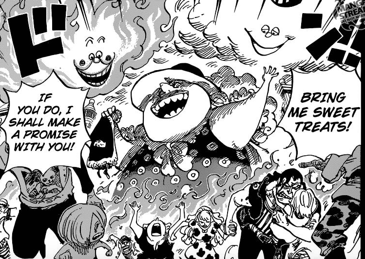 Another similarity pops up when you consider the connection of candy addiction. In the case of the Punk Hazard kids, Ceaser has disguises the drug as candy. Chopper has a love for cotton candy and Big Mom suffers an addiction to sweets.