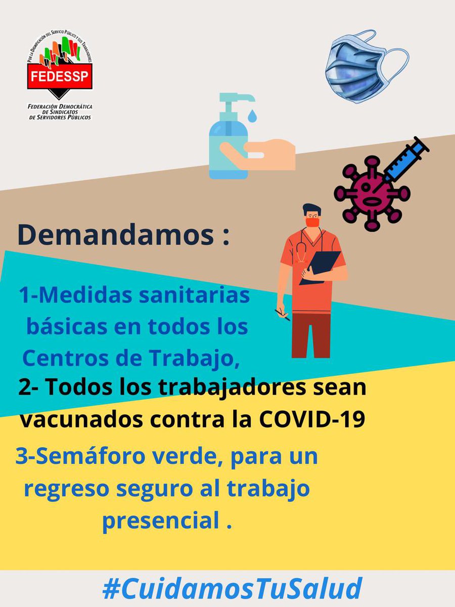 Los 57 #Sindicatos que integramos la @FEDESSP Queremos seguir sirviendo a México como lo hemos hecho hasta hoy! Dada la situación Sanitaria por la #COVID19mx DEMANDAMOS, para un regreso seguro al Trabajo Presencial 👇👇<a href="/agusaviles1/">Agustín Avilés</a> <a href="/marudavalos29/">Maru Dávalos</a> #IgnacioCastillo #VictorBLopez 🇲🇽