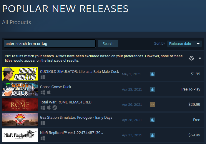 Team_SNEED's tweet photo. CUCKOLD SIMULATOR is taking Steam by storm - it's now the #1 popular new release. And only $1.99! What a deal! https://t.co/2i2pkpDFxA #gaming #indiegaming #sneed #teamsneed #simulator #IndieGameDev #gamedev #IndieDevHour #indiedev #cuckoldsimulator https://t.co/jOBrOlqy2q