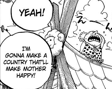 Going back a bit, we now understand that Big Mom is good natured but she suffers from naivety and selfishness, combined with a misguided approach to achieving her dream. Ironically, she is more like the evil Mother Caramel, although her intention is to be good.