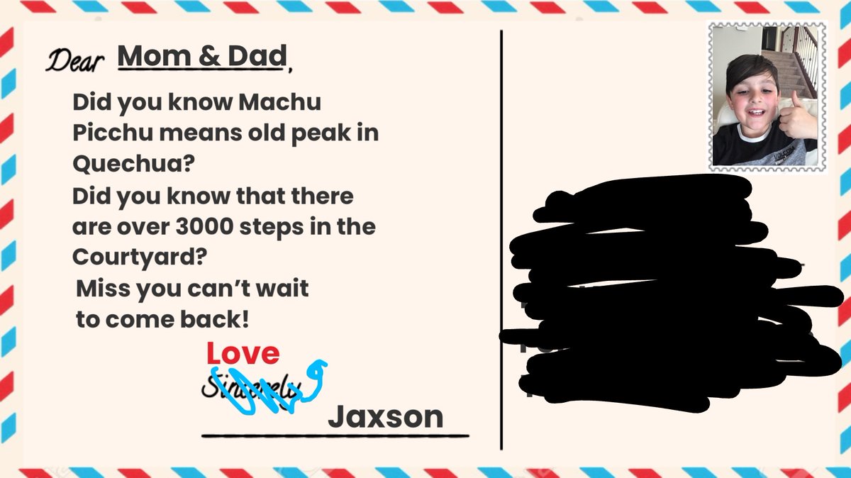 MsBarringtonCG's tweet image. Of course, we took the time to send postcards home to tell them all about our Peruvian adventures @ChristinaGFMPSD @FMPSD #iteachthird #fmpsdlearningathome #socialstudies #grade3istheplacetobe