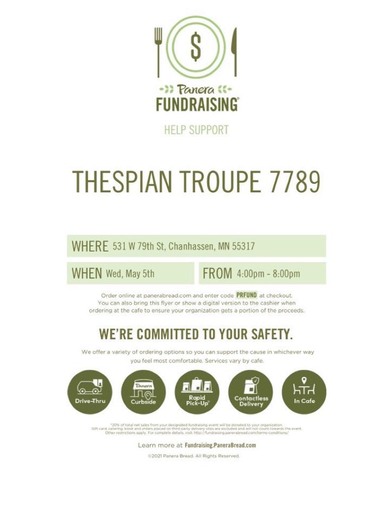 This Wednesday, May 5, help support Troupe 7789 and the Jim Lund Fine Arts Scholarship by letting Panera cook dinner for you!#wearechan #theztroupe7789 #getacheesedanishfordessert