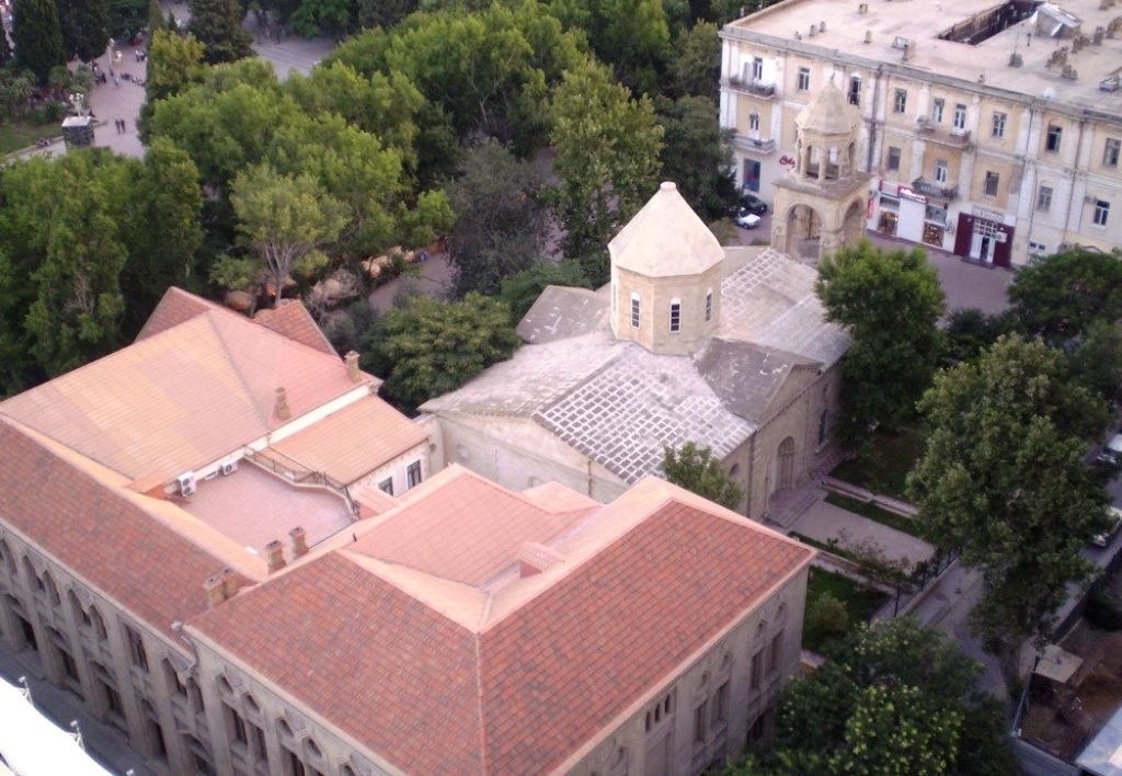 Adjacent to the church was a library founded in 1870 by the Armenian Philanthropic Society of Baku (est. 1864). It was illegally confiscated, had its crosses removed from the domes, and converted into the "Azerbaijani Presidential Library" in 2002.