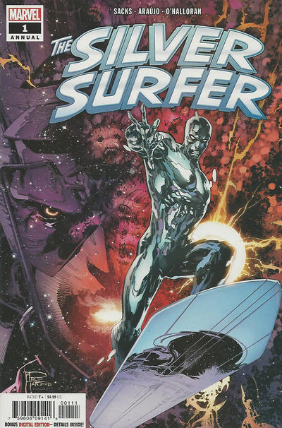 This Silver Surfer annual came out in between Mike & my run and Cates & Moore's Silver Surfer: Black.Ethan Sacks tells a stunning Surfer done-in-one tale, and André Lima Araújo's art is gorgeous! If you missed this one, trust me, you missed out!