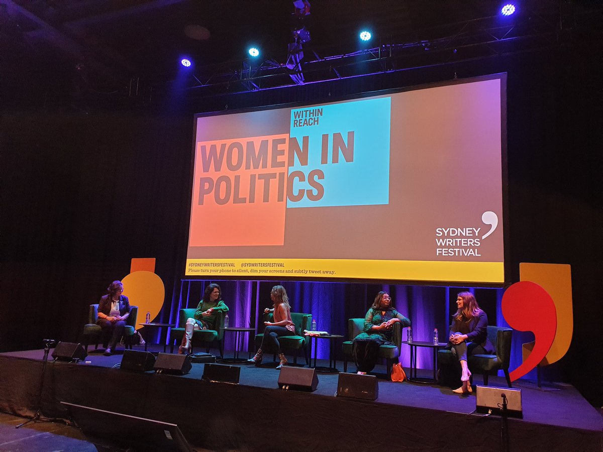 #WomeninPolitics session about to kick off at # #SWF with  @Indigocathy,  @annabelcrabb  @clareawright  @MehreenFaruqi and  @KateEllis22 