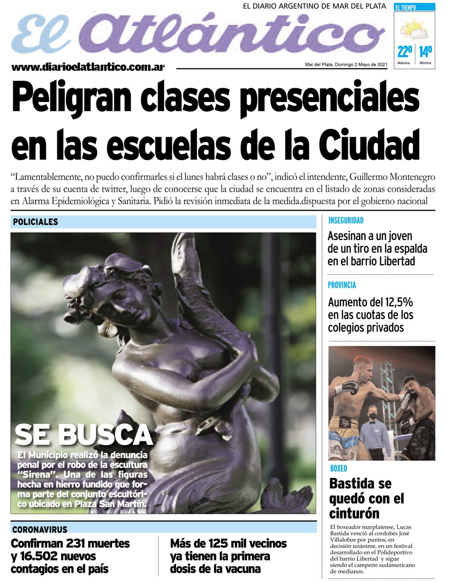 Portada digital del diarioelatlantico.com.ar del día 2/5/2021