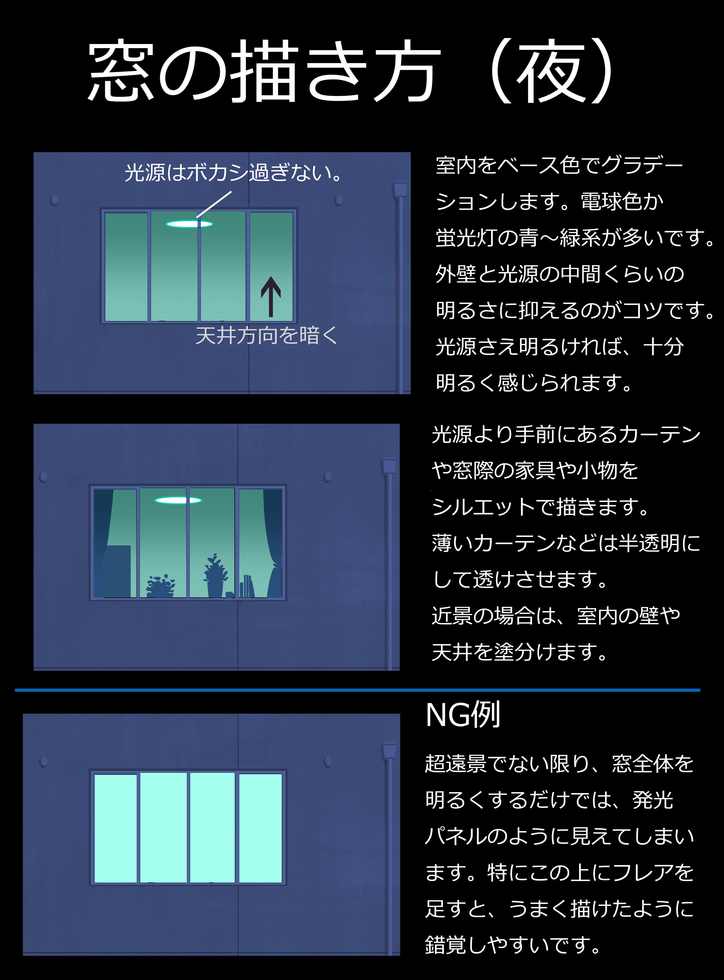 増山修 インスパイアード Masuyama Osamu Inspired Inc 窓の描き方 夜 灯りのついた窓をリアルスタイルで描く時は 全体を明るくせずに光源だけを明るくするのがコツです 背景美術 T Co A65depzvlc Twitter