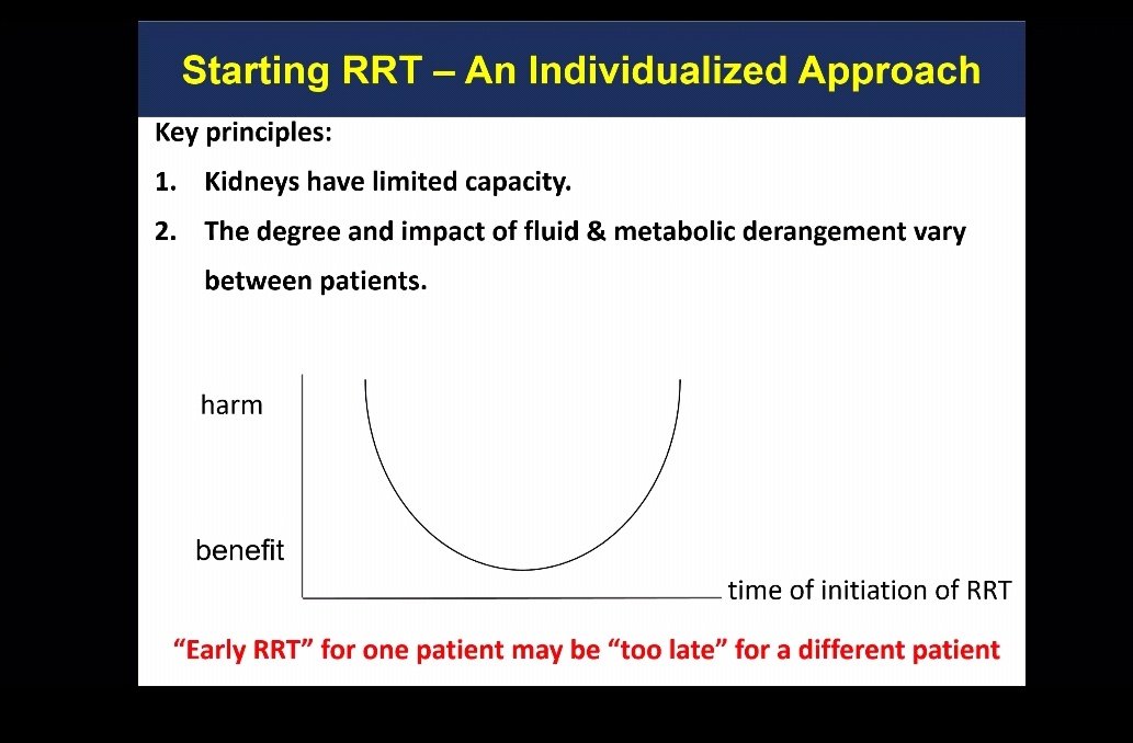 Note the U shaped curve! Also what is early for someone can be late for others. It is important to individualize. And this wisdom can't come from any trial! #KIDNEYcon