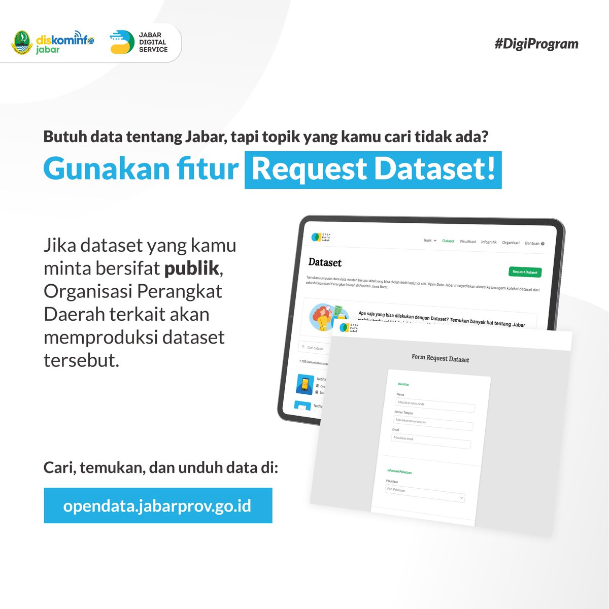 jabardigital's tweet photo. Cari dataset di #OpenDataJabar tapi gak ketemu yg km butuhkan? #SobatJDS bisa langsung gunakan fitur ‘Request Dataset’ supaya data yg diinginkan bisa diproses! Yuk, coba sekarang! https://t.co/0KAwZqIC6f https://t.co/PbQ112YTmt