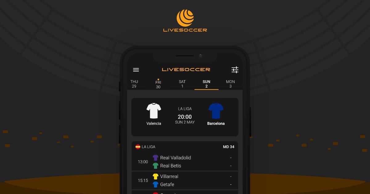 LiveSoccerApp's tweet photo. Our match of the day today is:
Valencia vs Barcelona

Will you be following it?
#LiveSoccer #LaLiga #football https://t.co/jvflO4zFtL