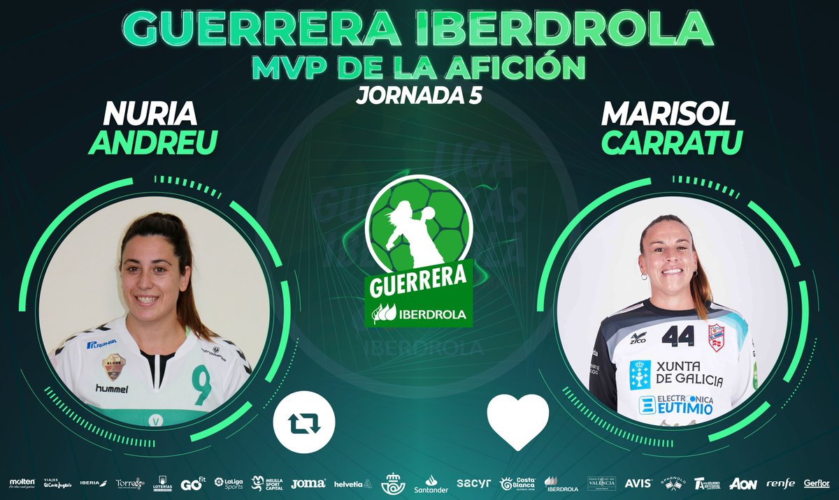 ⭐️ #GuerreraIberdrola - Jornada 5

🆚 <a href="/cbm_elche/">Atticgo Balonmano Elche</a> : @Atlguardes_ofic

♻️ RT: <a href="/Nuriaandreu9/">Nuria Andreu Sempere</a>
❤️ Me gusta: @SoLcarratu