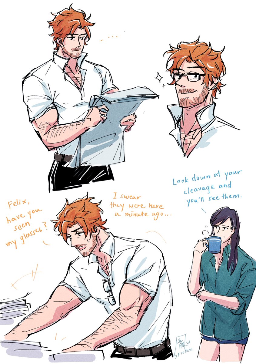 Modern au Sylvain being the type of dad to wear polo shirts with collars popped up (and to keep losing his glasses

#FE3H #FireEmblemThreeHouses #sylvix 
