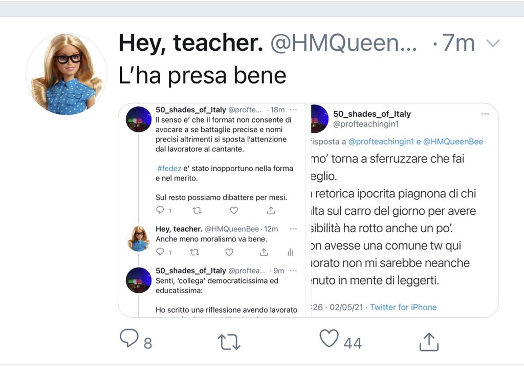 profteachingin1's tweet photo. Ecco la democrasssia DE SINISTRA. 
Mettere alla gogna pubblica di 47 mila follower quando non sono all’altezza di commentare. Ah i democratici sostenitori del libero pensiero a tanto al chilo. Cosa fa questa nella vita ancora? https://t.co/zw6waZ80pg