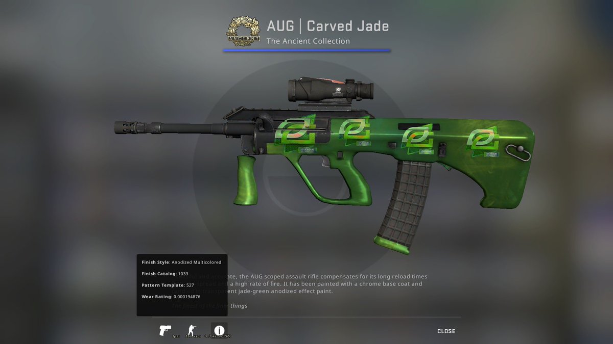 Sloth541's tweet image. Found something I wanted to do and did it. 1/1 AUG carved jade rank #16 4x Atlanta 2017 Optic gaming Holos.