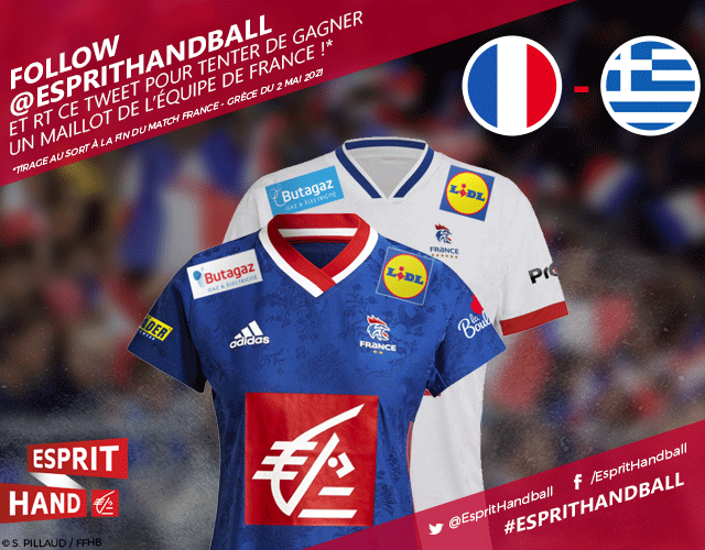 EspritHandball's tweet photo. #VousEtreUtile 
A l'occasion du match #FRAGRE, tenter de gagner le maillot de @FRAHandball 😃 
Follow + RT pour participer ! 
#EspritHandball https://t.co/w1f69MP3Fy