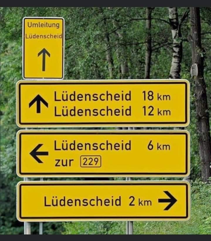 Excuse me, how far is it to Lüdenscheid mate?