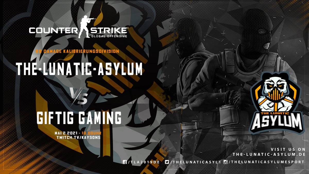 [CS:GO]

Heute ist wieder für Entertainment gesorgt!
Den Anfang macht unser Main-Team um 19:00 Uhr, wobei diese auf <a href="/GiftigCSGO/">Giftig Gaming</a> treffen.
Schaut gerne bei twitch.tv/Kaysons5 vorbei und unterstützt die Jungs im Chat!
Wir wünschen unserem Team viel Erfolg!

#TLA
#EinerVonUns