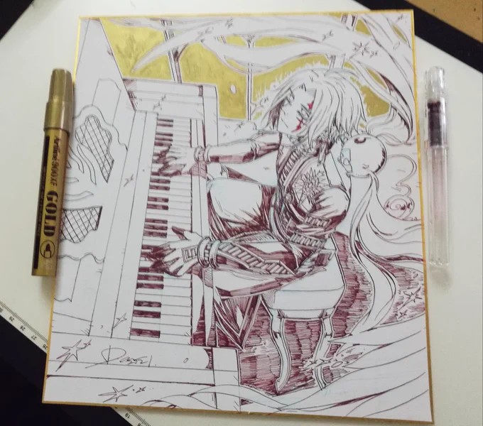 "Across millions of years, no matter how many prayers have already returned back to the groundI will still continue to pray"D.Gray-Man's Allen Walker playing the piano,shikishi commission for Christina.Batch 2, no. 9.#dgm #dgrayman #allenwalker #melodyofthe14th #dグレ 