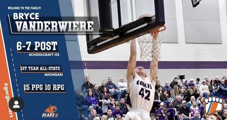 Men’s Basketball welcomes a new member to the family, Bryce VanderWiere! Welcome Bryce. #cgabears #D3Hoops