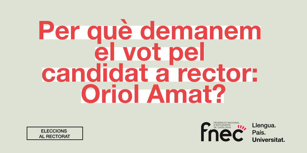 fnec_upf's tweet photo. Del 3 al 5 de maig hi ha eleccions al rectorat de la @UPFBarcelona, i la FNEC donem suport al candidat a #rectorUPF Oriol Amat (@oriolamatUPF).

Ho fem després que  s'hagi compromès a adoptar en matèria lingüística i en política universitària i social les següents mesures: https://t.co/VTbX5zYp55