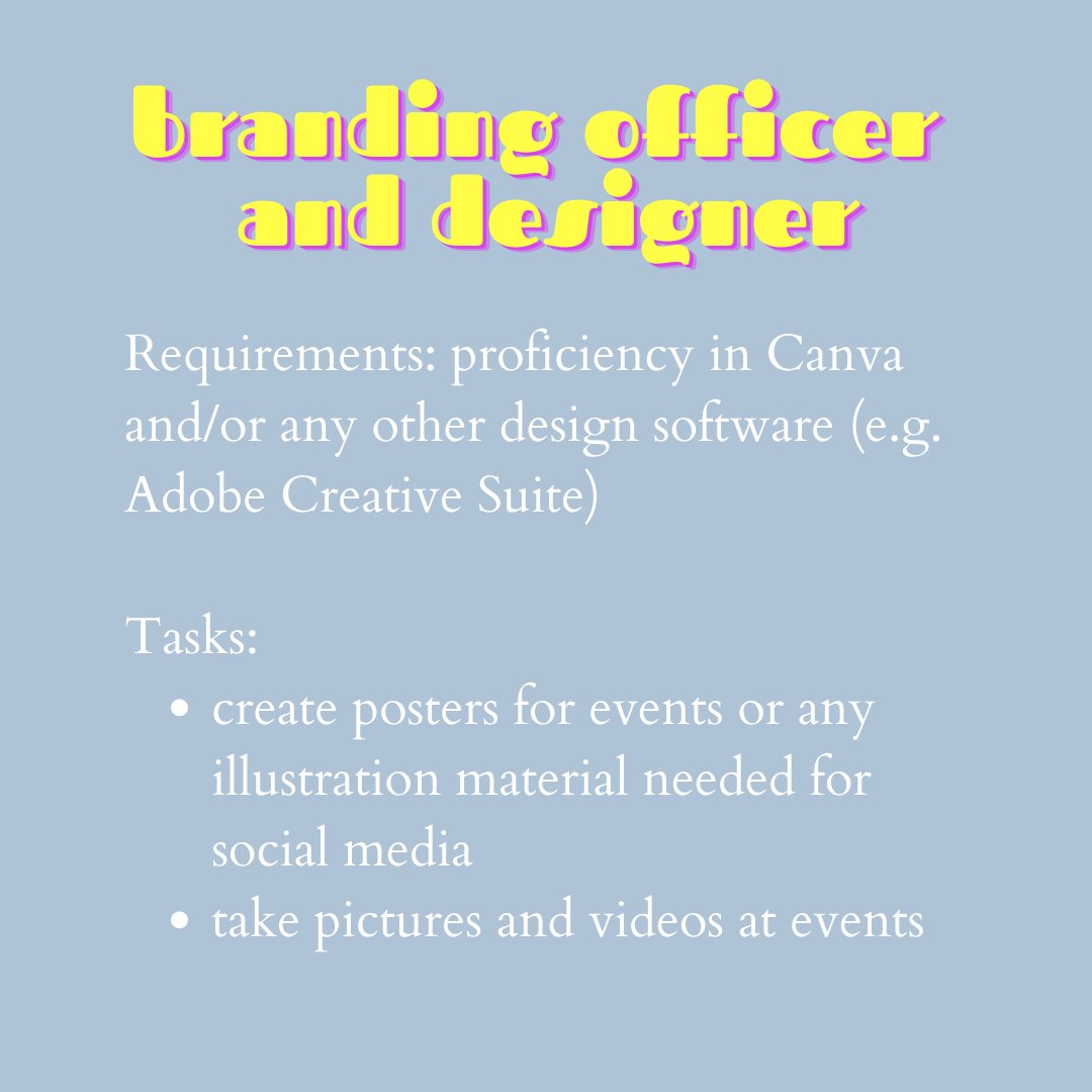 GUartAS's tweet photo. AVAILABLE POSITIONS part 2

➡️Swipe to read through the responsibilities for each role 

Don't forget to fill out the Google Form by 29/5 to apply for a position!😜 https://t.co/gN593Qt6OG