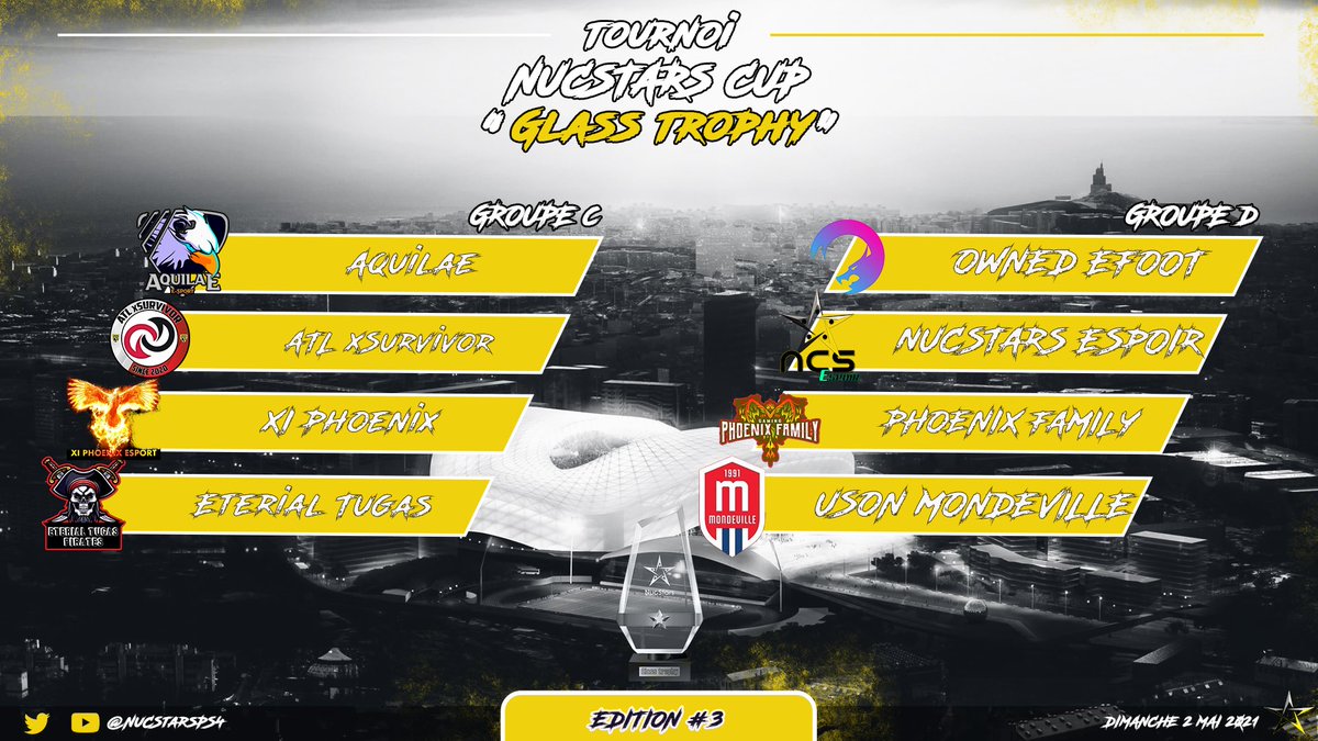 Tirage tournoi 
𝕲𝖑𝖆𝖘𝖘 𝖙𝖗𝖔𝖕𝖍𝖞

@XI_DRAGON_ 
@Viacom_MMS 
@stm_elite 
<a href="/FamillyE/">Familly Esport</a> 
@ATL_Orphee 
<a href="/ClanUchiwa_/">Clan Uchiwa</a> 
<a href="/LaCailleCF/">🔴La Caillé C.F⚫️</a> 
<a href="/xHR_H2oMaestro/">La Vista Esport</a> 
<a href="/aquilae_esport/">AquilaeEsport</a> 
@ATL_Xsurvivor 
@XIPhoenixEsport 
<a href="/TugasEsport/">eterial tugas esport</a> 
@Owned_eFoot 
<a href="/FamilyNix/">Family Nix</a> 
@EsportUsonm 
<a href="/nucstars/">NucStars Esport</a>