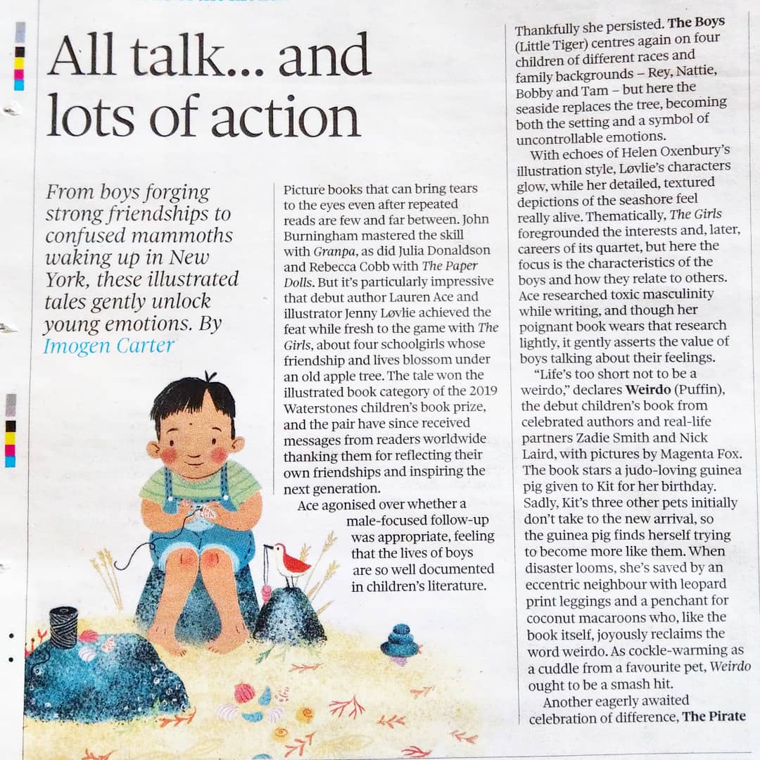 I'm thrilled to read such a lovely, in-depth review of The Boys in the <a href="/ObserverUK/">The Observer</a> today. Having my work likened to the incredible Helen Oxenbury brought a little tear to my eye. Thank you so much, <a href="/ImogenCarter/">Imogen Carter</a>! 🥰📰🤯🎉 
#kidlitart
#kidlitwomen