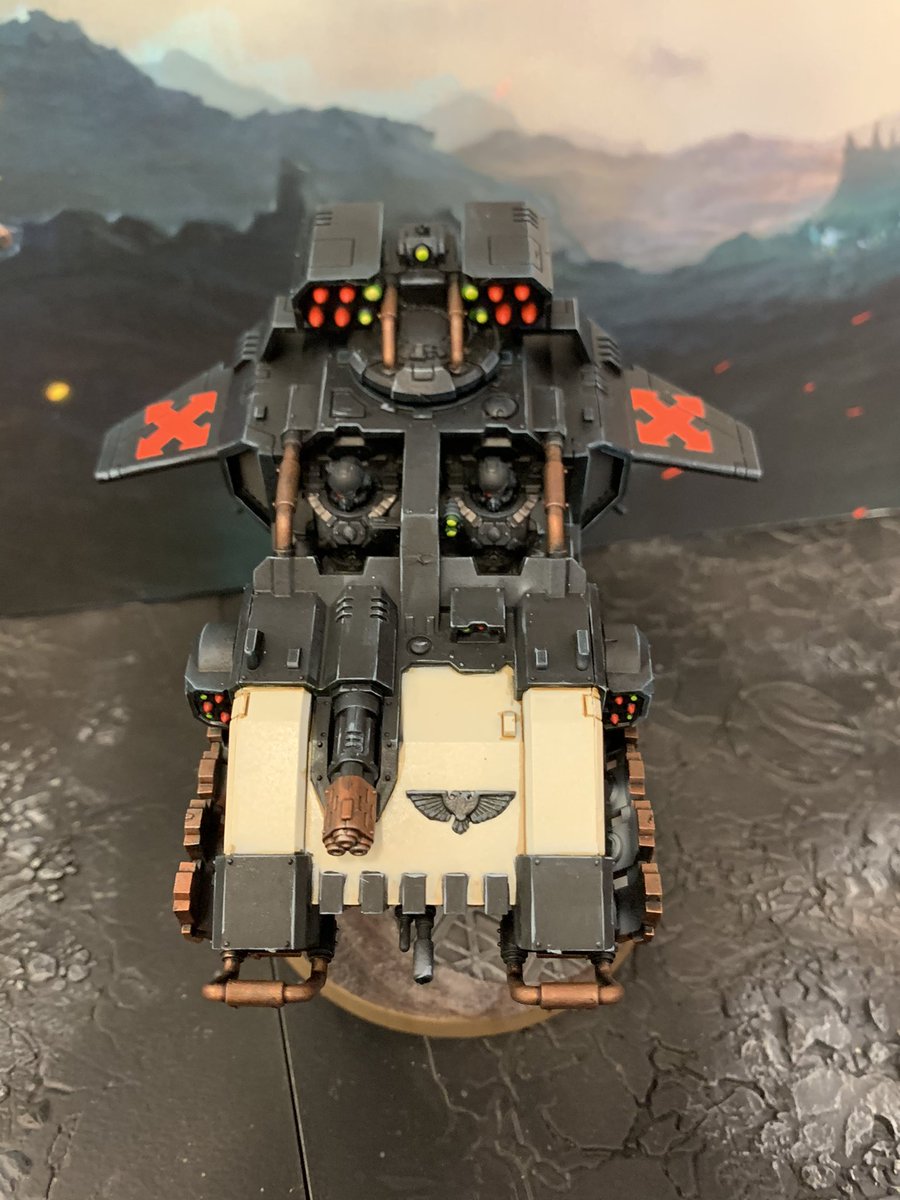 AsgardWargames's tweet photo. Another simple paint scheme keeping me in the hobby game, this time an #AngelsofAbsolution Hammerstrike for my infiltration detachment (night world camo) #WarhammerCommunity #warmongers #primaris #stormspeeder #spacemarines #PaintingWarhammer #40k https://t.co/Tt1KvsF7qt